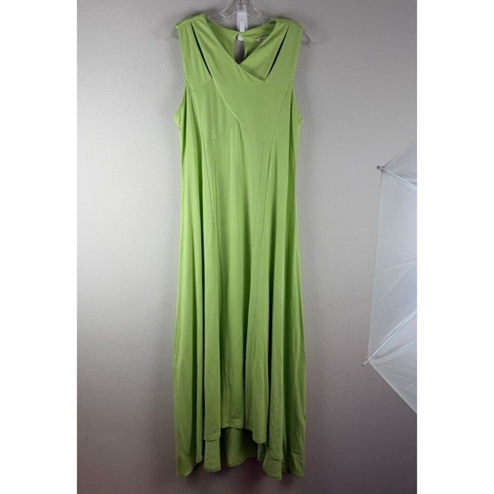 Soft Surroundings M Lime Green Cotton Modal Sleeveless High Low Dress Summer